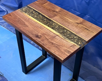 Walnut River Rock Epoxy End Table