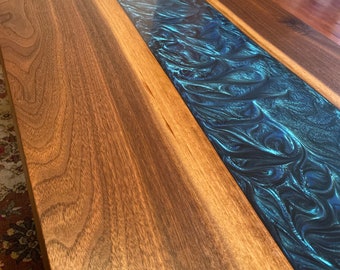 Blue Blood epoxy table with Walnut