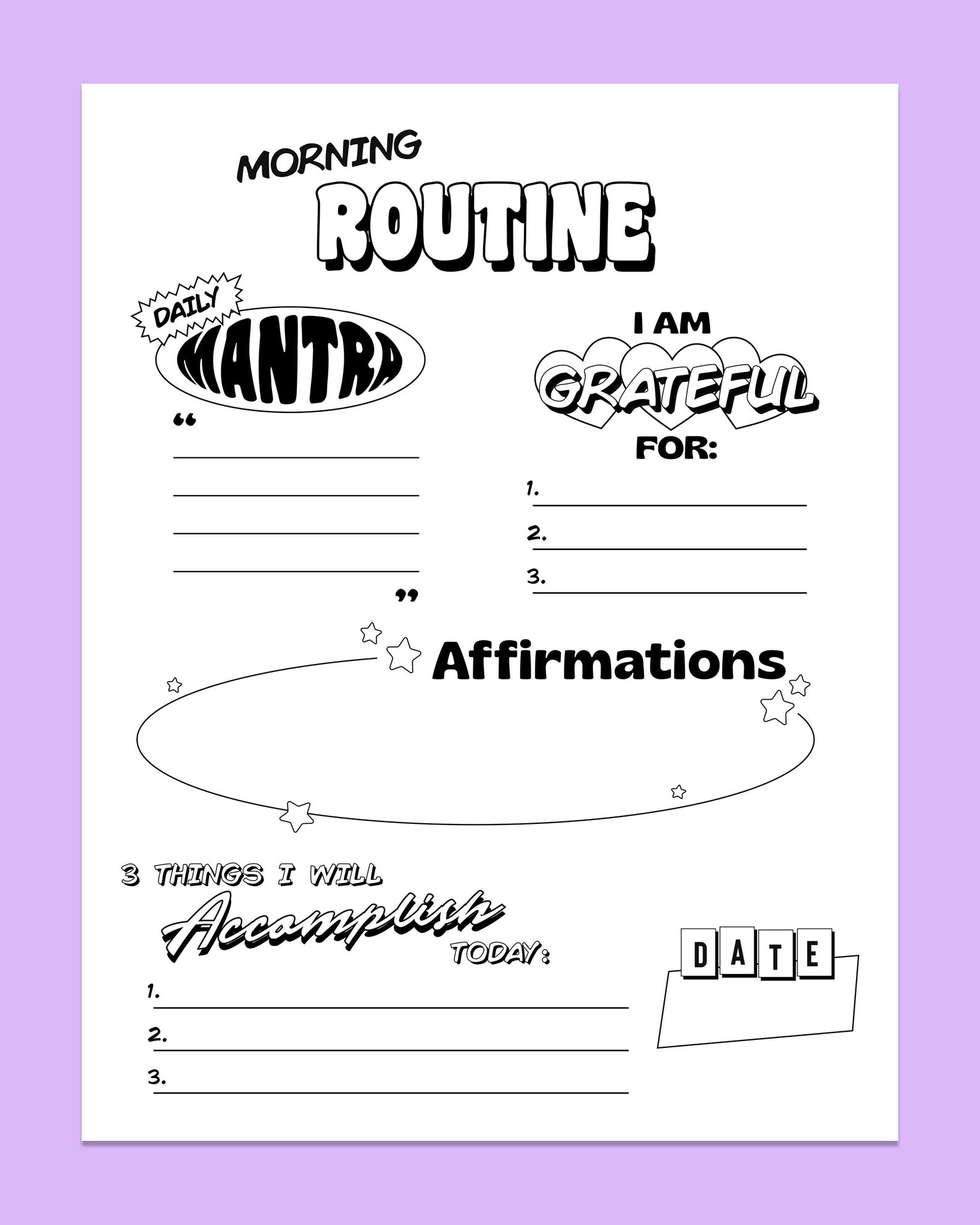 Morning Routine Planner Digital Download, Daily Affirmation and ...