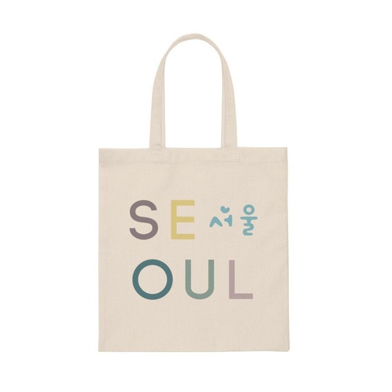 ＊韓国＊［Nooni27］Letter Canvas Bag 5color SEOUL Pastel Letter Canvas Tote Bag, Korean Tote, Book Bag
