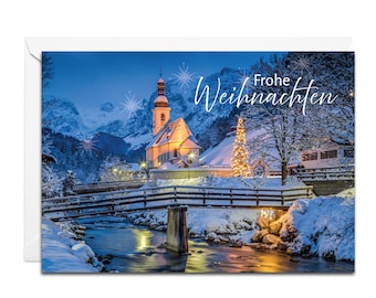 German Christmas Card - Frohe Weihnachten (Wintery Christmas Scene)
