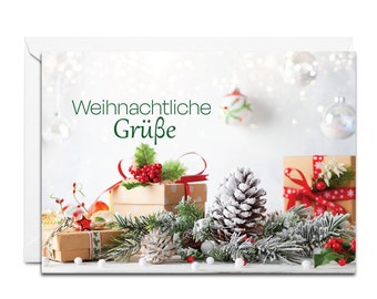 Weihnachtskarte - Weihnachtliche Grüβe (Weihnachtsgeschenke & Tannenzapfen)