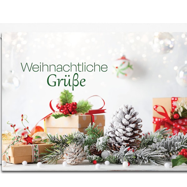 German Christmas Card - Weihnachtliche Grüβe (Christmas presents & pinecones)