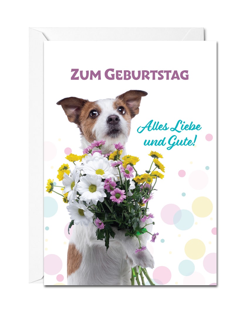 German Birthday Card Zum Geburtstag Alles Liebe Und Gute (dog Holding