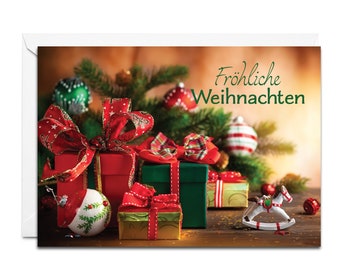 German Christmas Card - Fröhliche Weihnachten (Colorful Christmas presents)