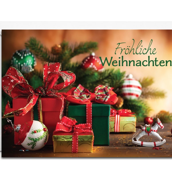 German Christmas Card - Fröhliche Weihnachten (Colorful Christmas presents)