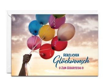 German Birthday Card - Herzlichen Glückwunsch zum Geburtstag (Colorful Balloons)