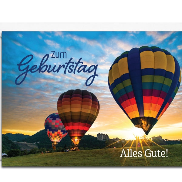 German Birthday Card - Zum Geburtstag Alles Gute (Hot Air Balloons)