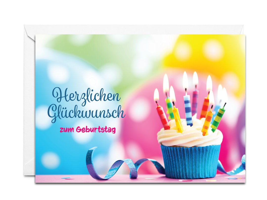 German Birthday Card Herzlichen Glückwunsch Zum Geburtstag (cupcake