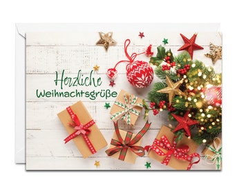 German Christmas Card - Herzliche Weihnachtsgrüβe (Christmas presents & decorations)