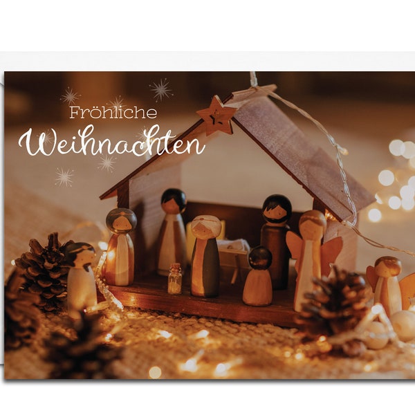 German Christmas Card - Fröhliche Weihnachten (Nativity Scene)