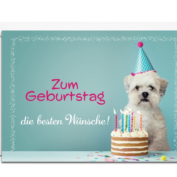 German Birthday Card - Zum Geburtstag die besten Wünsche (Dog with Birthday Cake)