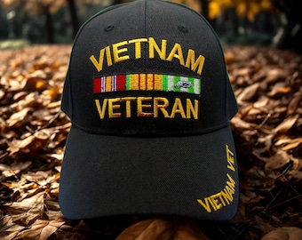 Gorra de veterano de Vietnam. Gorra militar bordada con cinta de servicio. Gorra de honor de veterano de la guerra de Vietnam. Regalo para veteranos. Gorra de béisbol militar.