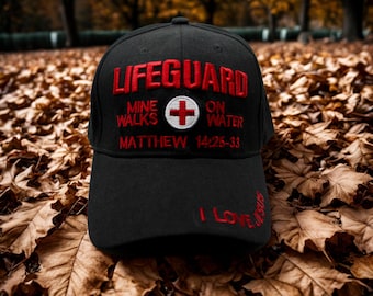 Gorra de socorrista cristiana. Él camina sobre el agua (Mateo 14:25-33). Gorra inspiradora de Jesús. Gorra "Jesús te ama". Gorra cristiana. Gorra negra de socorrista.