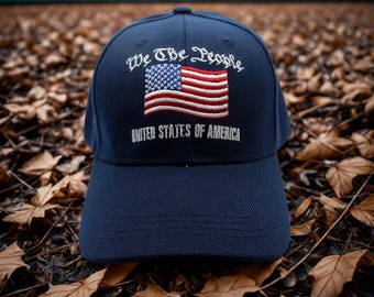 Patriotic Blue Hat. We The People Hat. USA Flag Embroidered Baseball Cap. United States of America Hat. Veteran & Patriot Gift. Veteran Gift