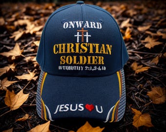 Gorra de soldado cristiano. Gorra de béisbol cristiana. Gorra de Jesús. Gorra de Jesucristo. Gorra azul con fe religiosa. Gorra con el amor de Jesús. Gorra cristiana.