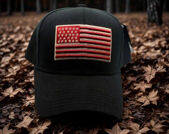 Gorra con la bandera estadounidense. Gorra patriótica de EE. UU. Gorra con la bandera de EE. UU. bordada. Gorra de béisbol negra clásica. Gorra ajustable de EE. UU. Regalo para veteranos. Gorra para veteranos