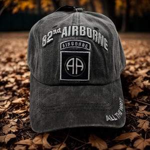 U.S Army Hat. Official 82nd Airborne Division Cap. Veteran Hat, AA Patch Military Hat with All The Way Motto. US Army Washed Black Hat