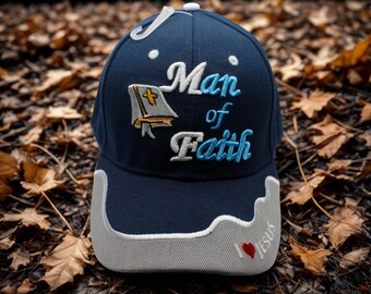 Christian Baseball Cap. Man of Faith Hat. Jesus Christ Hat. Religious Hat. Jesus Love Cap. Christian Hat. Blue Adjustable Hat. Jesus Hat