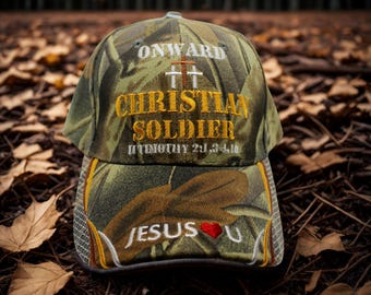 Onward Christian Soldier Hat. Christian Baseball Cap. Jesus Hat. Jesus Christ Hat. Religious Faith Camo Hat. Jesus Love Cap. Christian Hat.