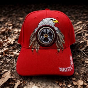 Native America Hat. Eagle Embroidered Red Cap. Native American Inspired Eagle Hat. Adjustable Tribal Eagle Spirit Hat. Native Pride Hat