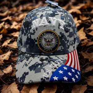 U.S Navy Hat. USN Seal Baseball Cap. Navy Veteran Hat. Veteran Gift. US Navy Cap. Navy Camo Hat. Navy Trucker Hat USN With American Flag Hat