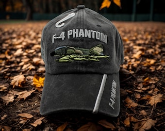 F-4 Phantom Military Hat – Washed Black Aviation Cap – Embroidered Fighter Jet – Air Force Veteran Gift.  F4 Hat. Veteran Hat. Veteran Gift