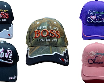 Christian Embroidered Hat – “Jesus Is My Boss,” “Woman of Faith,” and “I Love Jesus” Caps – Bible Verse Hat. Faith Apparel for Men & Women
