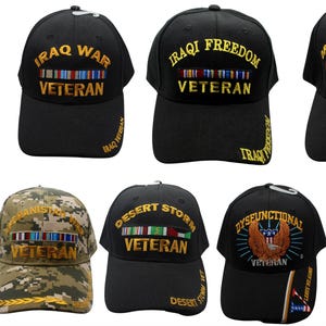 Veteran Military Hats – Choose Your War Service – Embroidered Caps – Each Sold Separately. Veteran Baseball Cap. Embroidered Veteran Hat