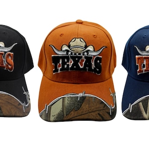 Texas Longhorn Trucker Hat – Embroidered Texas Baseball Cap – Black, Orange or Blue Snapback. Western Ranch Hat (Sold Separately). Texas Hat