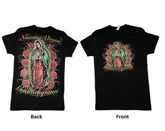 Our Lady of Guadalupe Shirt – Virgen de Guadalupe Catholic T-Shirt – Mexican Religious Graphic Tee. Virgin Mary Guadalupana Shirt with Roses