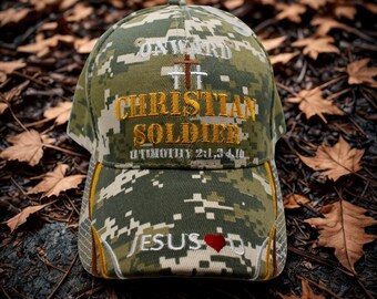 Onward Christian Soldier Hat. Christian Baseball Cap. Jesus Hat. Jesus Christ Hat. Religious Faith Camo Hat. Jesus Love Cap. Christian Hat.
