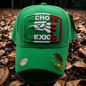 Hecho en México Hat – Green Baseball Cap – Mexican Pride Adjustable Hat – Embroidered Mexico Cap. Mexican Baseball hat