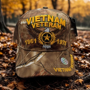 Gorra de veterano de la guerra de Vietnam. Gorra militar de veterano de la guerra de Vietnam. Gorra de honor de veterano de la guerra de Vietnam. Regalo del Día del Veterano. Gorra de béisbol camuflada de Vietnam 1961-1975.