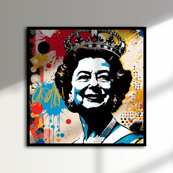 Queen Elizabeth II | collage | Neo Pop Art Wall Art | Urban Street Art | Graffiti art | Printable Digital Download | Poster Art Print