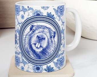 Beaver Mug in Chinoiserie style 11oz - White