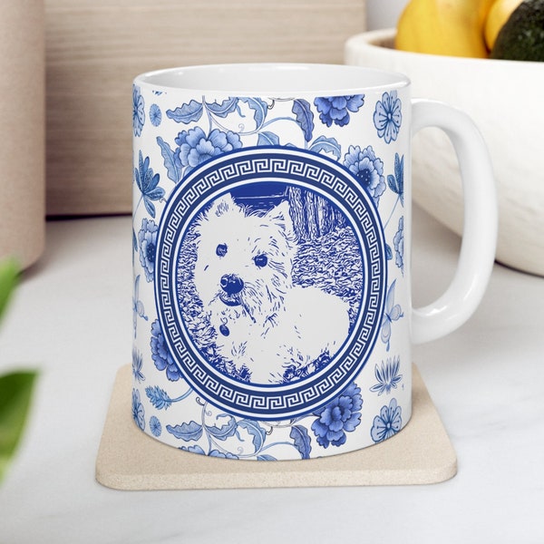 Westie, West Highland White Terrier in Chinoiserie Style Mug 11oz - White