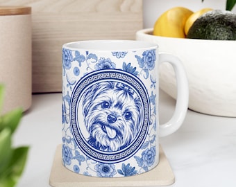 Funny Yorkie Chinoiserie Style Mug 11oz - White