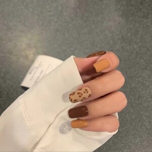 Caramel Leopard Print, Reusable Press On Nails | False nails | Fake nails set | Coffin Oval Almond Stiletto Nails | Set of 24 nails