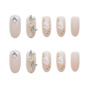 Shell Butterfly | Reusable Press On Nails | False nails | Gel nails | Fake nails set | Coffin Oval Almond Stiletto Nails | Set of 24 nails