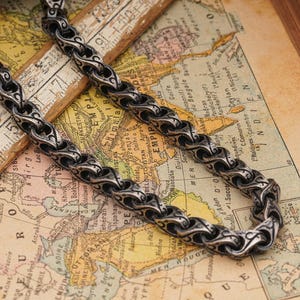 Handmade Oxidized Sterling Silver Byzantine Chain Necklace: Men&#39;s Pendant