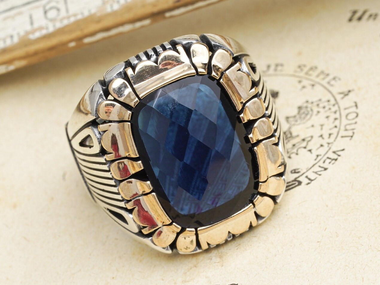 Silver Blue Zircon Ring / Men Classic Accessories / Modern