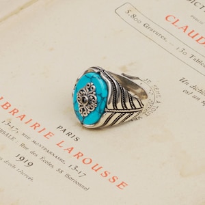 Handmade Turquoise Ring: 925 Sterling Silver Men&#39;s Statement Jewelry