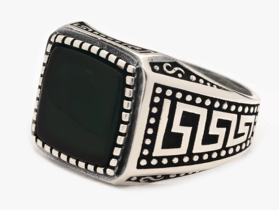 Wave Design Men's Ring – Black Onyx 925 Silver Handmade Ring