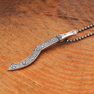 Oxidized Sterling Silver Sword Pendant - Handmade Knife Necklace