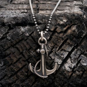 Oxidized Sterling Silver Anchor Necklace: Handmade Nautical Pendant