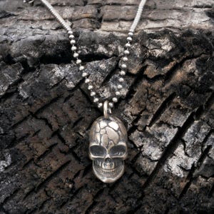 Handmade Sterling Silver Skull Pendant - Gothic Mens Necklace