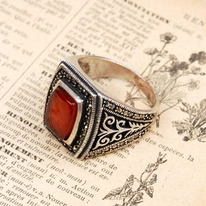 Handmade 925 Sterling Silver Red Agate Ring - Gemstone Jewelry Gift