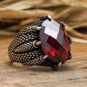 Handcrafted Red Garnet Ring: 925 Sterling Silver Mens Jewelry