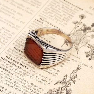 Red Agate Ring: Handmade 925 Sterling Silver Mens Jewelry